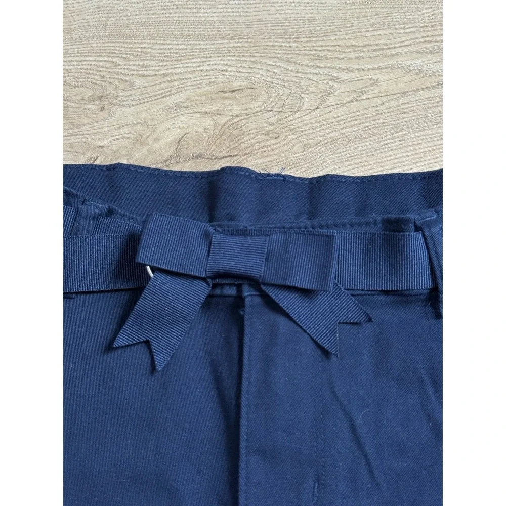 NWT Kid Girls Gymboree nanotex uniform navy blue bow belted chino shorts size 12